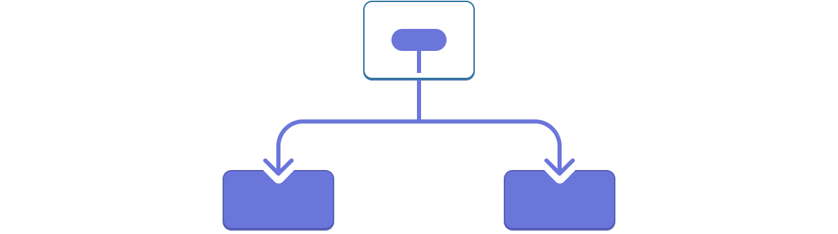 Diagram with a tree of three components. The parent contains a bubble representing a value highlighted in purple. The value flows down to each of the two children, both highlighted in purple.